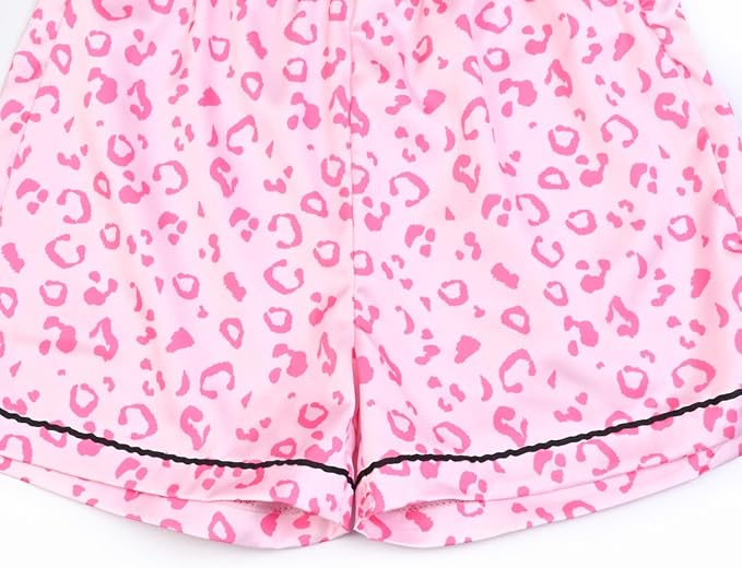 QPANCY Kids Satin Pajamas Sets Baby Boy Girl Button-Down Silk Sleepwear 2 Piece Short Sleeve Loungewear Clothes Set