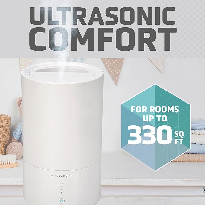 PureGuardian 30-Hour 0.80 Gal. Top Fill Cool Mist Ultrasonic Humidifier for Home with Aromatherapy Tray, Covers 320 Sq. Ft, White, H950AR (Pack of 2)