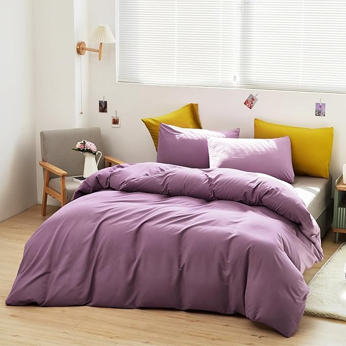 Cottonight Purple Comforter Set Twin Dusty Purple Bedding Comforter Set Girls Teens Solid Modern Pale Mauve Purple Blanket Quilts Breathable 3 Piece Purple Comforter Set for Twin Bed