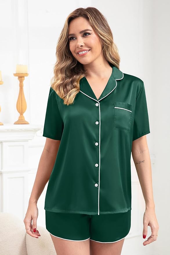 Women's Pajamas Set Sleepwear with Short Sleeve Top & Elastic Waist Shorts