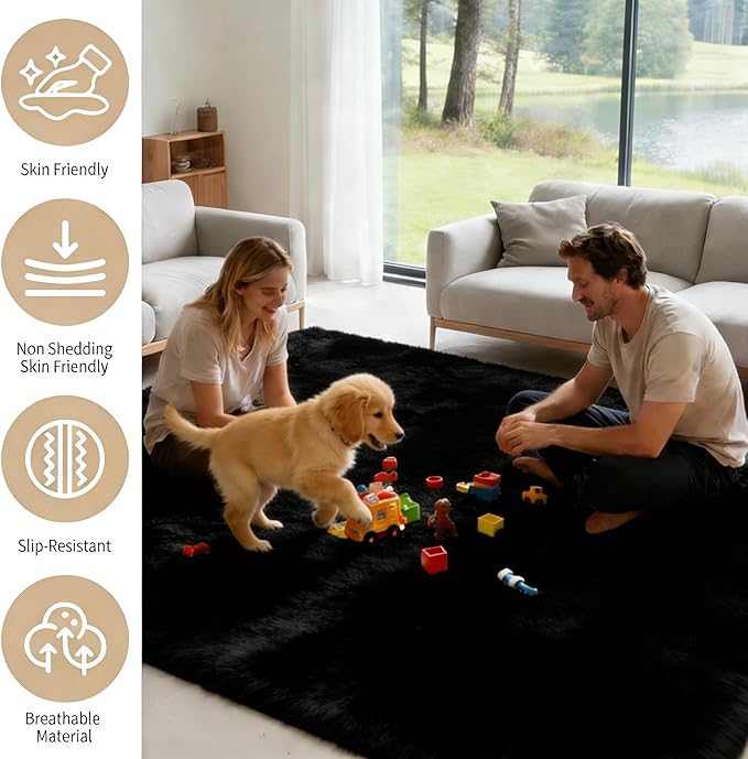 10x14 Area Rug Fluffy Shaggy Ultra Soft Faux Fur Non-Slip Machine Washable Carpet for Bedroom, Living Room, Nursery & Dorm Cozy Home Decor