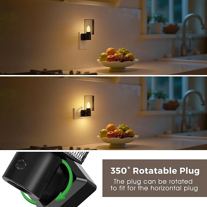 L LOHAS LED Night Light, 2 Pack Night Lights Plug into Wall, 3000K Warm White, Farmhouse Plug in Light with Dusk to Dawn Sensor, for Bedroom, Bathroom, Kitchen, Hallway