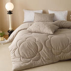 Luxlovery Mocha Sunflower Comforter Set Queen Beige Khaki Bedding Set Queen Size Boho Farmhouse Blanket Quilts Floral Elegant Soft Breathable Bedding Comforter Set