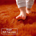 Amdrebio Burnt Orange Area Rugs for Living Room Bedroom, Fluffy Shaggy Fuzzy Thick Shag Rug 5x7 for Kids Room Decor, Modern Cute Plush Furry Dark Orange Carpet for Nursery Dorm Classroom Playroom