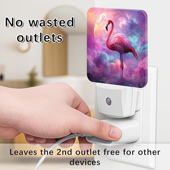 Tropical Bird Night Lights Plug Into Wall, Fantasy Fanciful Moon Clouds Summer Peach Led Night Lights Plug Into Wall Outlet for Living Room Entryway Kitchen Decor 2pcs