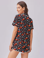 Ekouaer Womens Silk Satin Pajama Set Print Short Sleeve Sleepwear Button Down Pjs Shorts Set Loungewear
