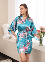 QXQTER Peony Floral Silky Satin Robe Wedding Bridal Party Bride Bridesmaid Robes for Women Dressing Gown Kimono Robe