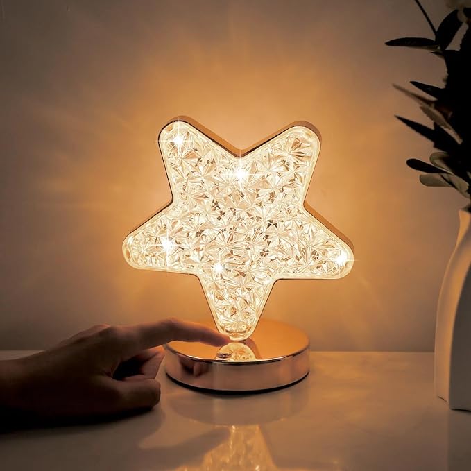 SupBri Star Lamp, Cute Night Light for Kids, Cordless Rechargeable Stepless Dimmable Touch Lamp with 3 Colors Modes for Living Room, Bedroom,Christmas Decorations