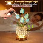 Birthday Gifts for Women/Mom Table Lamp, 3 Color Crystal Flower Bedside Lamps Infinitely Dimming with USB Charge Small Night Light,Nightstand Touch Lamp for Bedroom (u-BlueTulip)