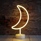 LED Moon Neon Signs, Crescent Night Lights Ramadan Decor USB Battery Operated Moon Lamp for Birthday Party, Wedding, Halloween, Christmas Decorations-Holder Base(Warm White)