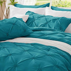 BEDELITE Teal Twin Comforter Set - 2 Peices Boho Pintuck Bedding Comforter Sets, Lightweight Soft & Warm Twin Bedding Sets with 1 Pillowcase for All Season