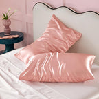 Bedsure King Size Satin Pillowcase Set of 2 - Peach Pink Silky Pillow Cases for Hair and Skin with Envelope Closure, Similar to Silk Pillow Cases, Gifts for Women Men, 20x36 Inches, 2pcs