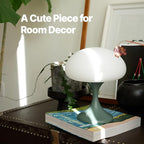MAGCHARM Mushroom Lamp, 5W LED Cordless Rechargeable Table Lamp with Glass Shade, Small Retro Dimmable Touch Light with 3 Color Temps, Aesthetic Mid Century Bedside Light for Bedroom Ambient, Green