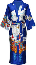 Valennia Women Long Silky Bathrobe Satin Kimono Robe Floral Printed Dressing Gown Sleepwear