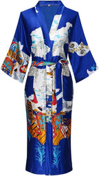 Valennia Women Long Silky Bathrobe Satin Kimono Robe Floral Printed Dressing Gown Sleepwear