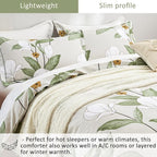ALEISSEL Pale Moss Green Botanical Cotton Comforter King Size - 3PC Lightweight Bedding Sets with Ultra-Soft Alternative Fill, Floral Design with Leaf & White Magnolias (1 Comforter, 2 Pillowshams)
