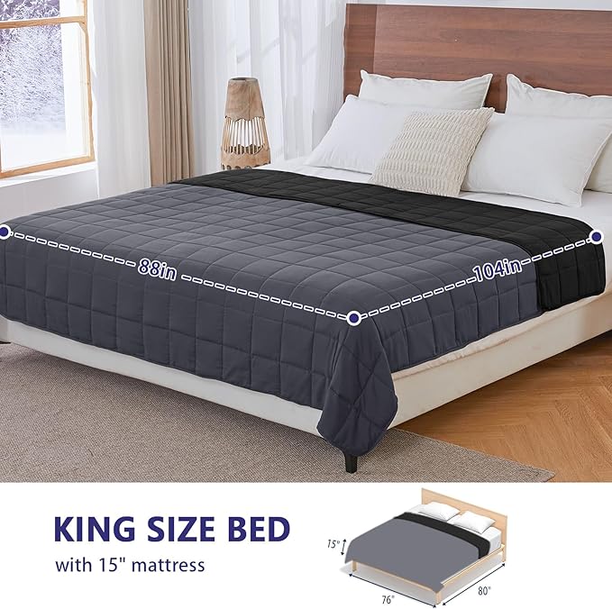 yescool Weighted Blanket for Adults (30 lbs, 88” x 104”, Grey& Black) Cooling Heavy Blanket for Sleeping Perfect for 290-310 lbs, King Size Breathable Blanket with Premium Glass Bead