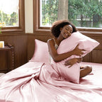 CozyLux Satin Sheets King Size Sheet Set - 4 Piece Silky King Sheets, Luxury Dirty Pink King Bed Set with Smooth and Soft Microfiber, Includes 1 Fitted Sheet, 1 Flat Sheet and 2 Pillowcases
