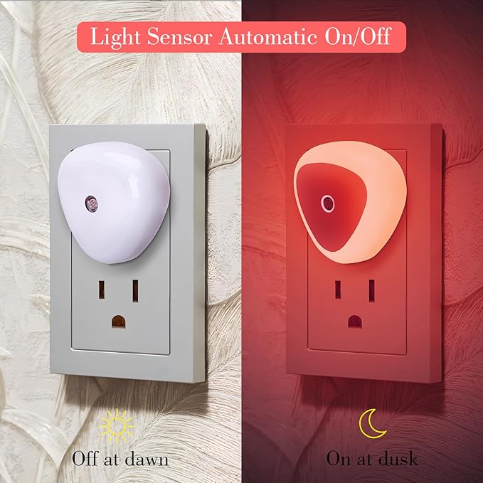 KINUR 6 Pack LED Night Light, 0.5W Nightlights Plug into Wall, Dusk to Dawn Sensor Automatic On and Off Night Light, Red Led Night Lamp for Kids, Nursery, Bedroom, Hallway, Stairs, Kitchen,Red