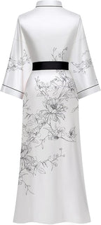 Kihnop Women's Floral Long Kimono Robe Long Satin Robe Long Silk Robe Ladies Kimonos Silky Bathrobe Cover Up, One Size