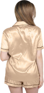 NY Threads Women's Silk Satin Pajamas Set Button Down Top and Shorts 2 Piece Sleepwear Loungewear Pjs Set