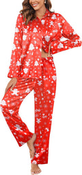 Ekouaer Women Satin Silk Pajamas Classic Long Sleeve Button Down Pjs Set Soft Loungewear