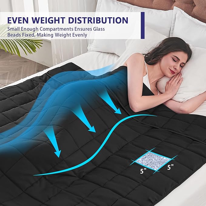 yescool Weighted Blanket for Adults (12 lbs, 48" x 72", Black) Cooling Heavy Blanket for Sleeping Perfect for 110-130 lbs, Twin Size Breathable Blanket with Premium Glass Bead, Machine Washable