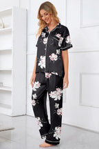 Umeyda Girls Womens Pajamas Set, Satin Silky Button Down Loungewear 2 Piece Short Sleeve Pants PJS Sets for Mommy Kids