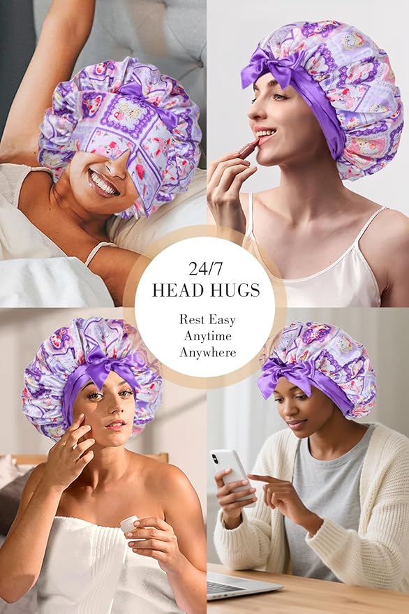 Double Layer Satin Bonnet with Detachable Eye Mask Night Cap for Curly Braids Hair Reduces Frizz Locks in Moisture