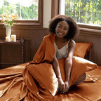 CozyLux Satin Sheets Queen Size Bed Set - 4 Piece Silky Queen Sheet Set, Luxury Terracotta Queen Sheets with Smooth and Soft Microfiber, Includes 1 Fitted Sheet, 1 Flat Sheet and 2 Pillowcases