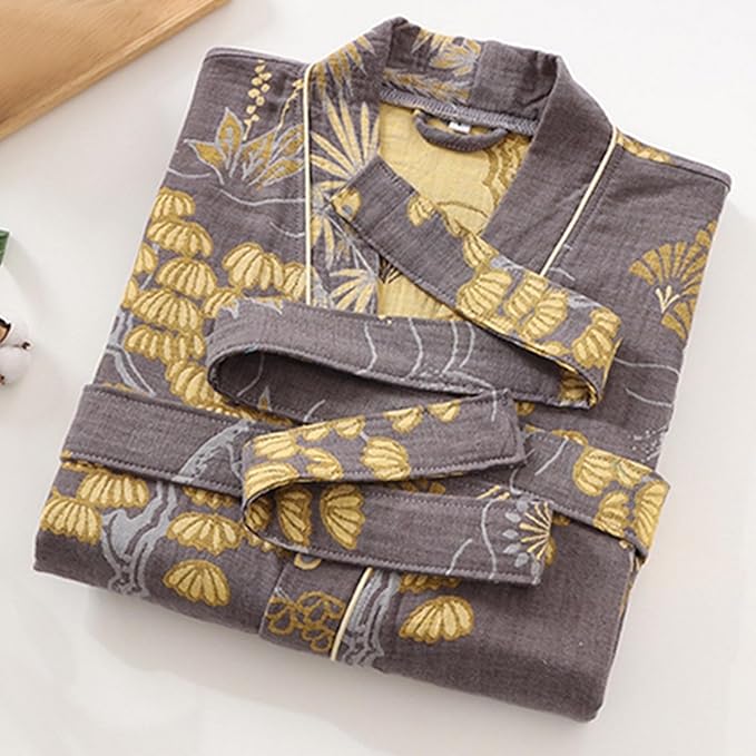 Womens Boho Floral Print Robe Lightweight Short Sleeve Bathrobe Soft Kimono Robes V-neck Loungewear with Pockets
