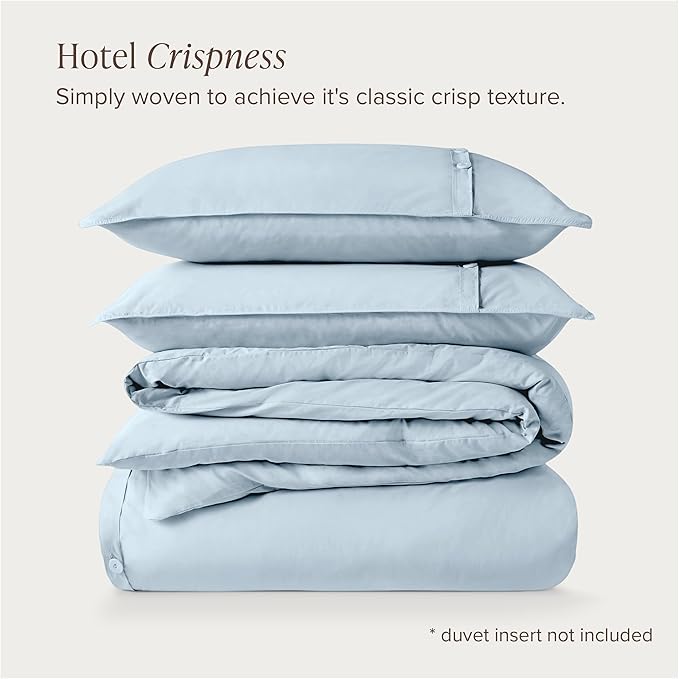Bare Home 100% Organic Cotton Full Duvet Cover Set - Crisp Percale Weave - Lightweight & Breathable - Cooling Duvet Cover Set (Full, Winter Blue)