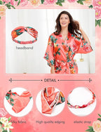 EPLAZA Silk Robes for Women Satin Robe Short Sexy Print Flower Kimono Loungewear Wedding Bridal Party