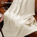 PHF Ultra Soft Waffle Weave Blanket Queen Size 90"x 90"- Washed Lightweight Breathable Cozy Woven Blanket for Bed - Aesthetic Decor for Couch Bedding Sofa Home Car - Coconut White