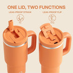 32 oz Tumbler with Handle and Straw: Stainless Steel Insulated Tumbler Keeps Cold for 24 Hours, Leakproof Travel Cup Fits in Cup Holder and BPA-Free,Moderate Orange