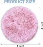 4 Ft Fluffy Round Pink Rugs for Bedroom Girls, Plush Faux Sheepskin Fur Rug for Living Room, Fluffy Circle Rug for Kids Room, Fuzzy Shag Circle Carpet for Teen Girls Baby Room Nursery Dorm