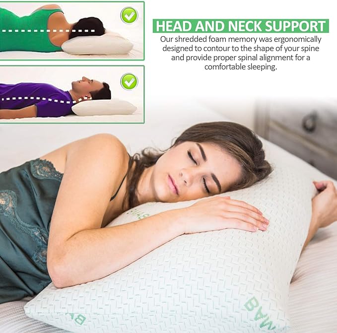 Elif King Size Pillows for Sleeping, Set of 2 – Cooling Shredded Memory Foam Pillow with Removable Cover for Back, Stomach & Side Sleepers, Rayon Derived from Bamboo, King (2 Pack)
