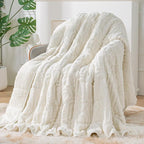 Sherpa Fleece Adult Weighted Blanket Great for Sleep, 15 lbs Dual Sided Soft Fuzzy Heavy Blankets for Couch Bed Sofa, Cozy Warm Arched Jacquard Throw for Winter (Cream White, 60" x 80", 15 Pounds)