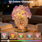 VEEKI Hydrangea Flower Lamp with Remote, Rechargeable 16 Colors Changing Artificial Flower Table Lamp with 4 Modes, Dimmable Touch Cordless Lamp for Bedroom Room Home Decor, Gift for Mom Women (Pink)