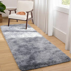 Softlife Area Rug for Bedroom, Fluffy Shag Plush Tie Dyed Rainbow Grey for Living Room Girls, Shaggy Throw Carpet for Kids Soft Fuzzy Runner Small 2x6 Runners for Hallways Dorm