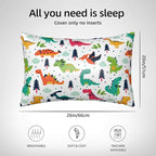 Imitation Silk Pillow Case for Hair and Skin Cute Cartoon Dinosaur Standard Size 1 Pack Satin Pillow Cases with Zipper Super Soft Pillow Cover for Women Bed Sleeping, 20x26 Inches