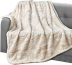 Elegant Comfort Throw Blanket, Reversible Sherpa Flannel, Ultra-Soft, Fuzzy, Cozy and Plush- All Season Lightweight Decorative Throw, 50 x 60 inches, Alaska Sherpa Throw, Beige