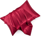 King Size Satin Pillowcase Set of 2 with Envelope Closure,Wine Red Silk Pillowcase for Hair and Skin (20x36)
