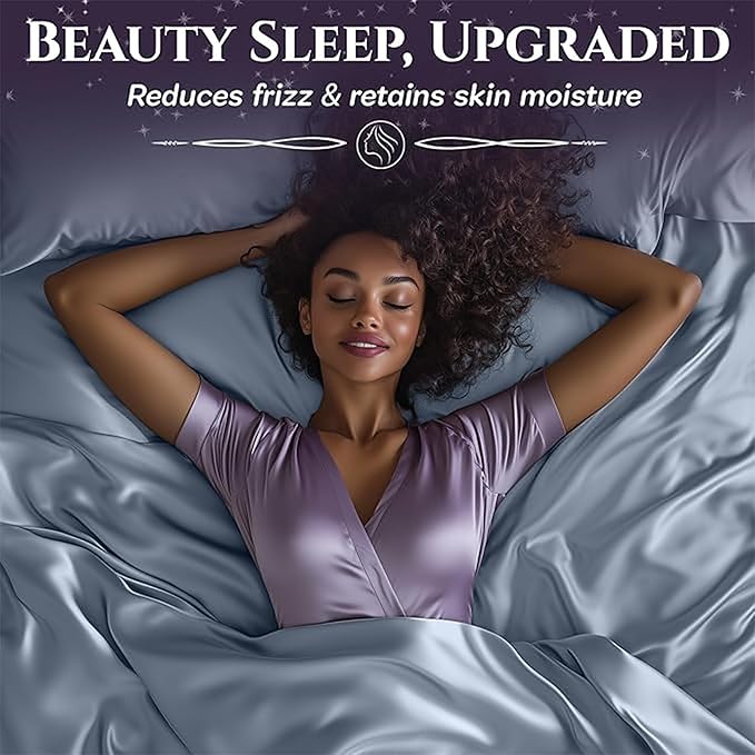 SLEEP SANCTUARY Satin Sheets Queen Size – 4 Piece Luxury Silky Bed Set, Softer Than Silk, 15" Deep Pocket, Cooling & Wrinkle-Free, Moisture-Wicking & Breathable for Hair & Skin (Baby Blue)