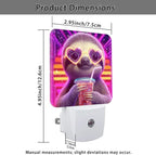 Sloth Night Lights Plug Into Wall, Playful Cartoonish Heart-Shaped Glasses Drink Summer Peach Smart Outlet Plug in Led Night Light Lamp for Living Room Entryway Kitchen Decor 2pcs