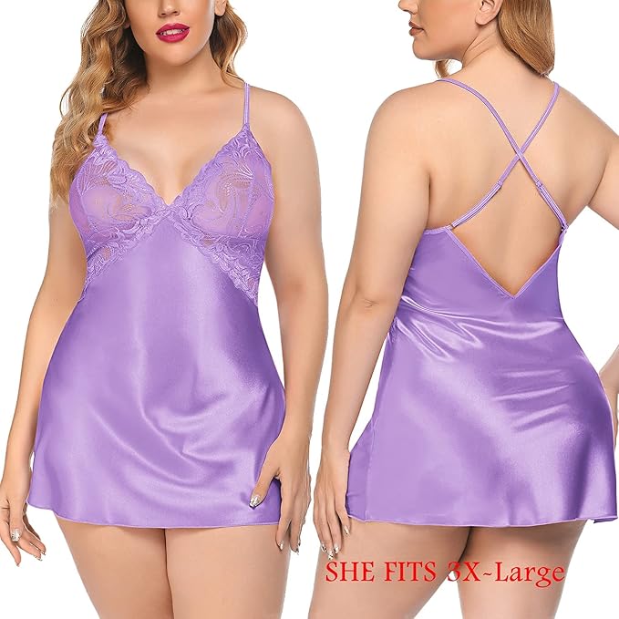 Avidlove Women Lingerie V Neck Sexy Nightwear Satin Sleepwear Lace Chemise Mini Babydoll Nightgown
