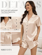 Silk Pajamas for Women Button Down 2 Piece Satin Pjs Shorts Set Ruffle Notch Collar Sleepwear Loungewear