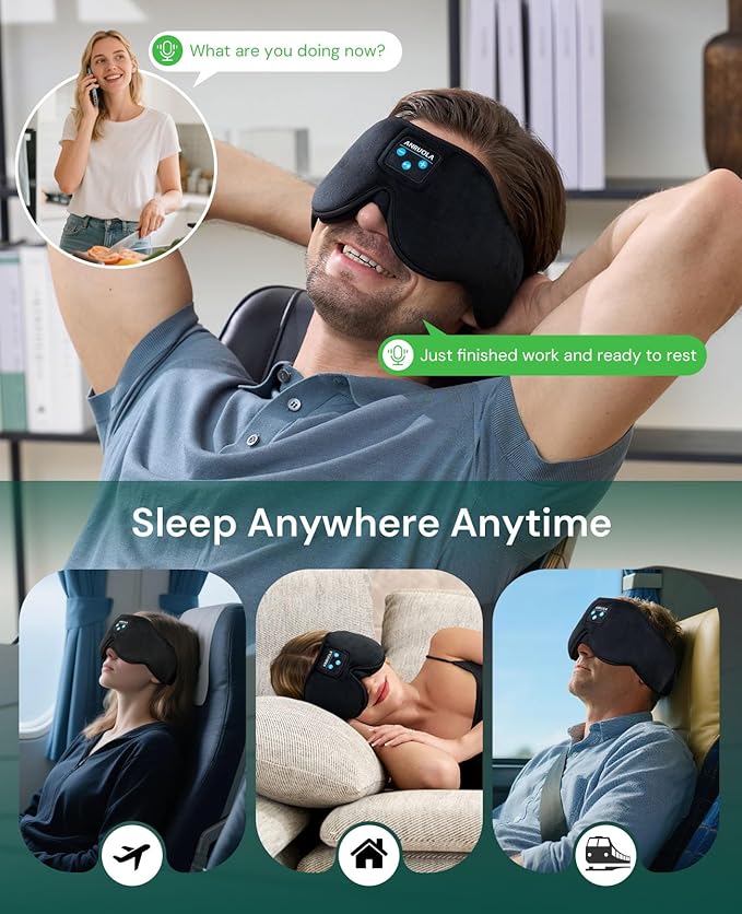 Sleep Mask with Bluetooth 5.4 Headphones, 3D Eye Mask Sleeping Headphones with Built-in HD Stereo Speaker for Side Sleepers, Soft Music Headband Sleeping Mask for Unisex, Ideal for Nap Meditation