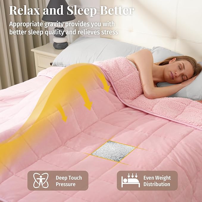 Topblan Sherpa Fleece Weighted Blanket 12lbs, Uniformed Color with Fuzzy Fleece and Shaggy Sherpa to Help with Better Sleep, 48x72 inches, Pink