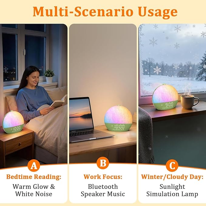 Thybro Light Sunrise Alarm Clock: 10-60 Mins Gradual Sunrise & Natural Sounds Gentle Wake up for Heavy Sleepers - 3-Step Easy Setup with Dual Alarms - 30 Sleep Sounds White Noise Machine